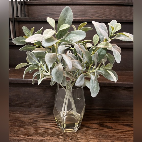 Leafy Velvet Faux Plant with Glass Vase - Picture 6 of 6